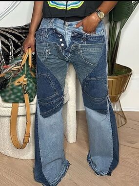 Patchwork Two-Tone Blue Women’s Jeans